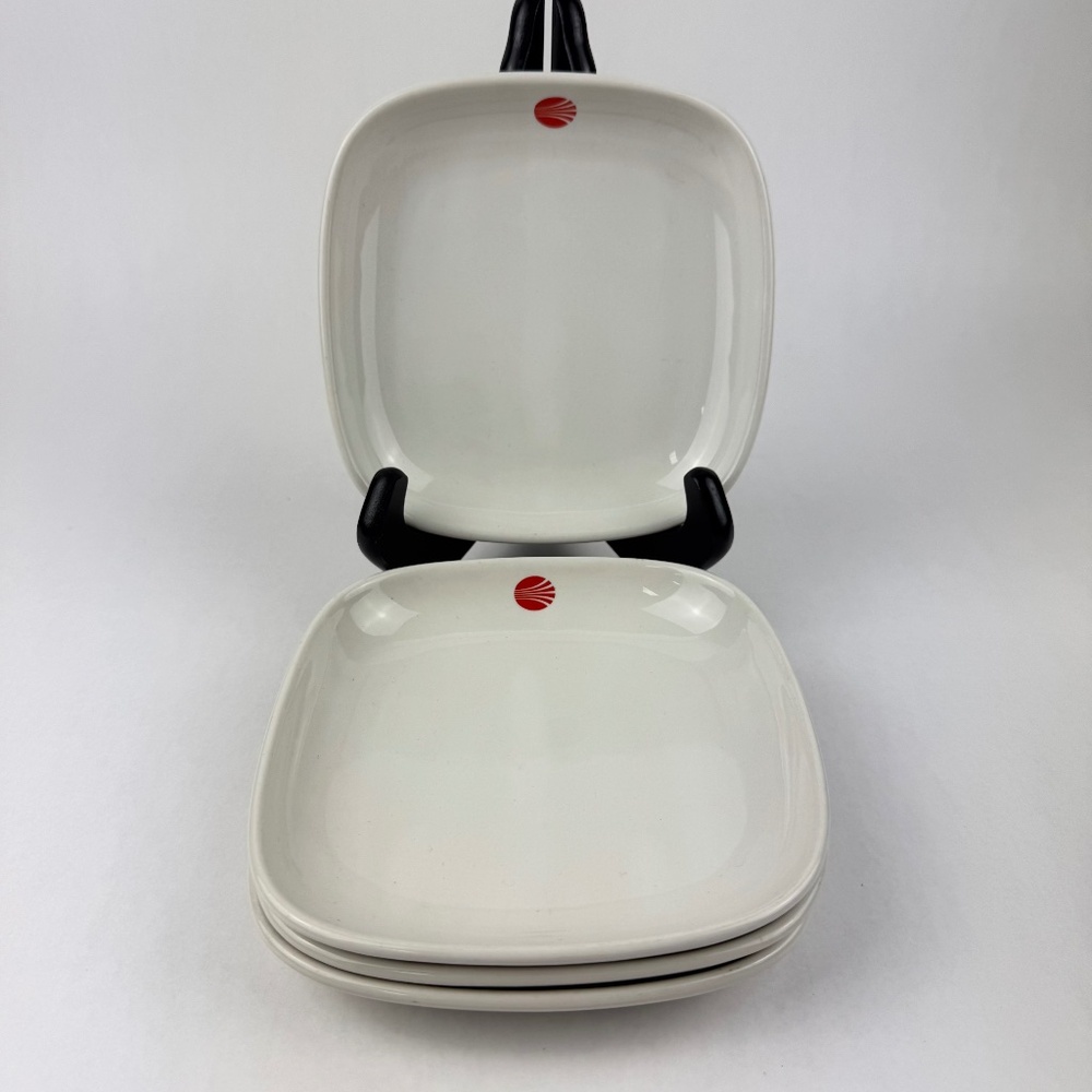 Vintage Continental Airlines by THC Square Snack Plates w/Red Logo Set of 4